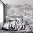 Grey cloud wallpaper in modern living room creating peaceful atmosphere