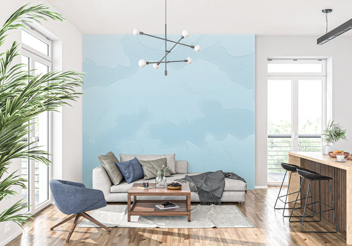 Ethereal sky wallpaper making a home office feel open and inspiring