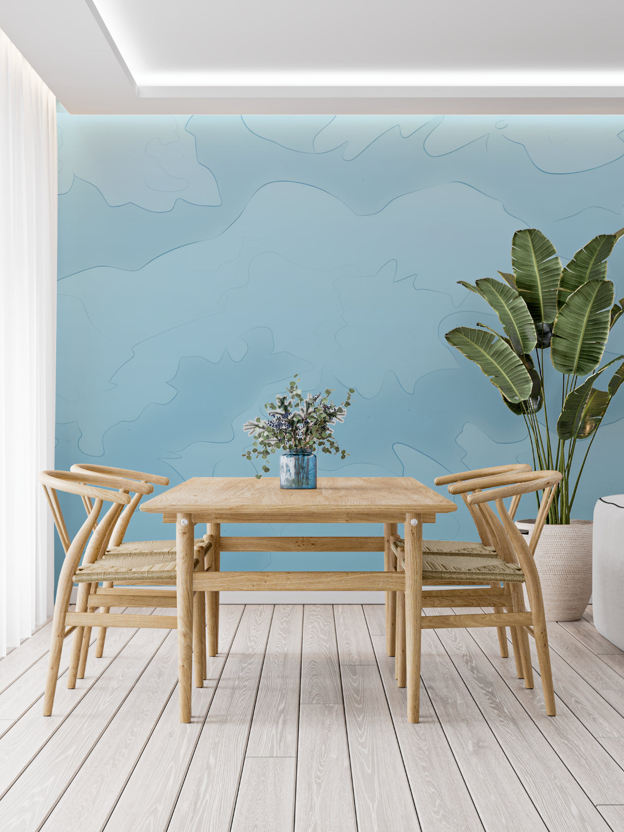 Cloud wallpaper design bringing serenity to a meditation room