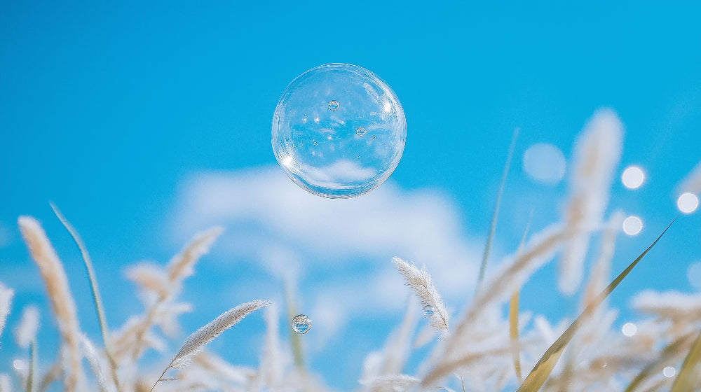 Floating bubble nature sky wallpaper design file showing detailed crystal sphere and grass elements