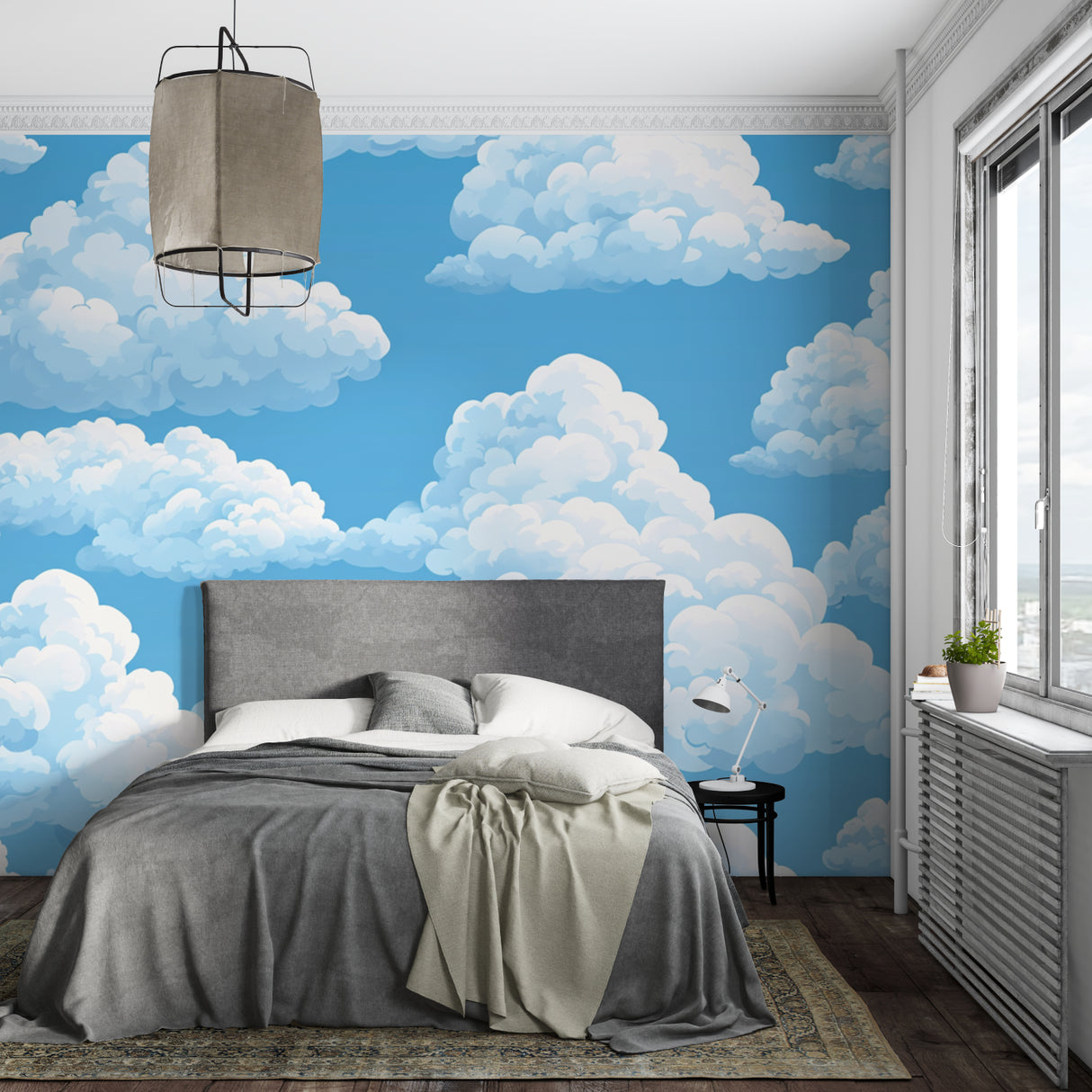 Cloud wall mural brightening up home office space
