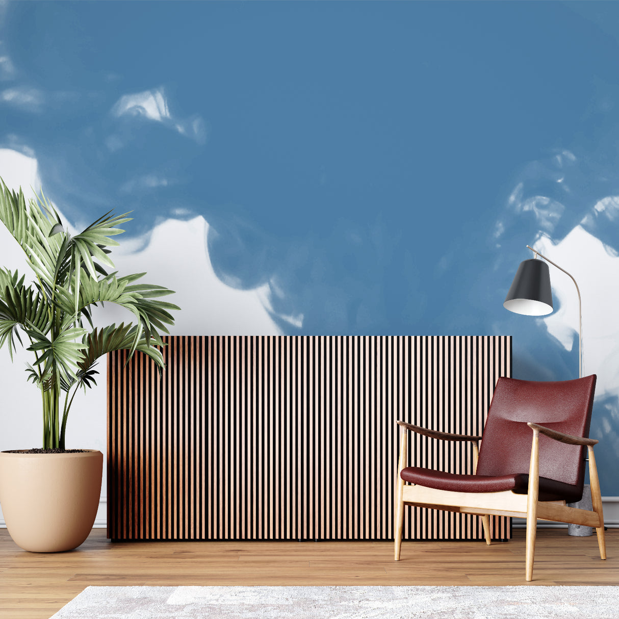 Modern cloud wallpaper in a relaxing meditation room setting