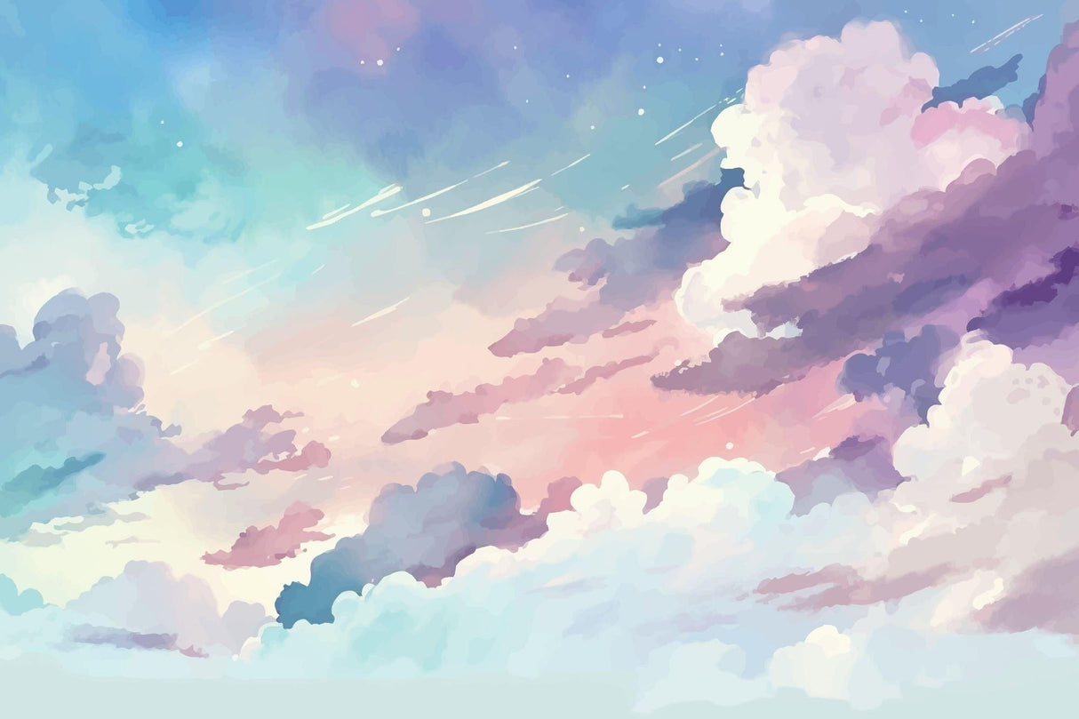 Sky mural wallpaper design file showing detailed pastel clouds and shooting stars pattern
