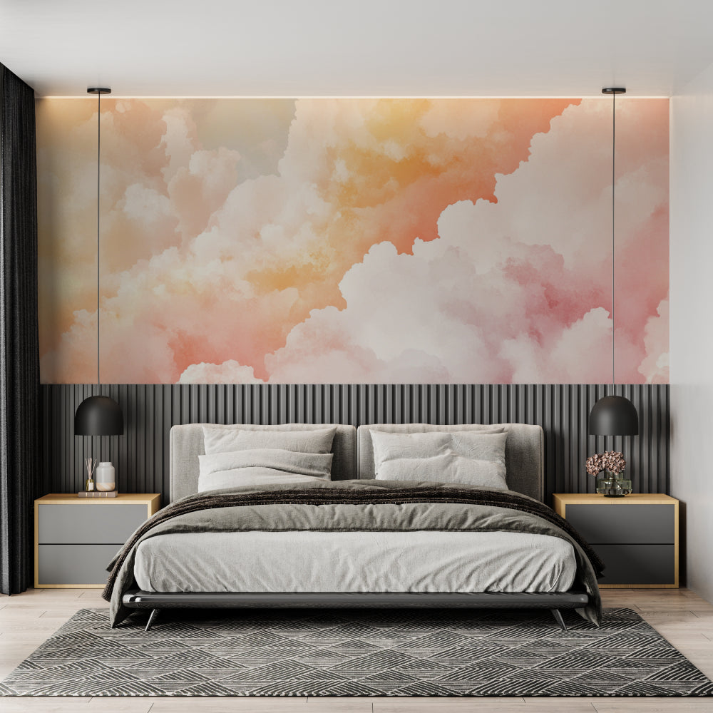 Sunset sky wallpaper making dining room feel open and airy