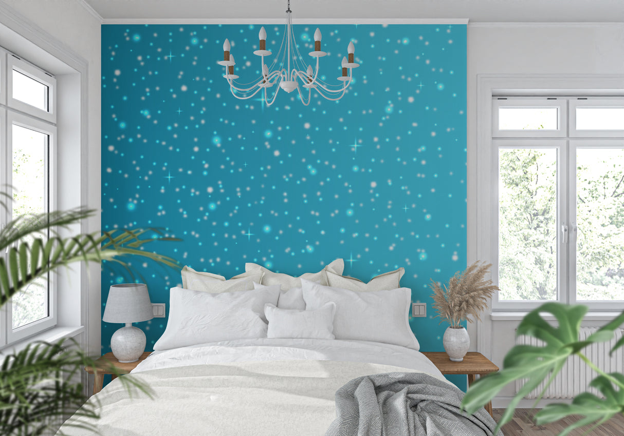 Kids room with starlight pattern wallpaper showing twinkling effect