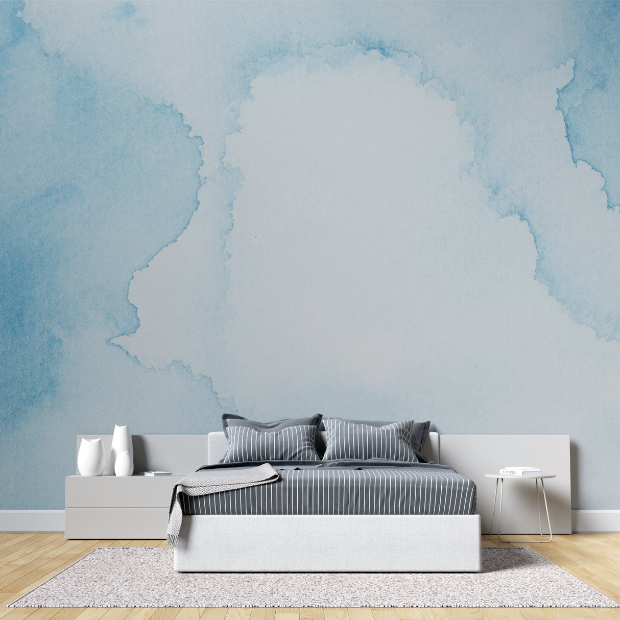 Watercolor sky mural transforming nursery into peaceful sanctuary