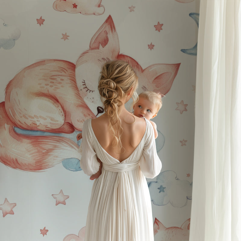Fox Nursery Wallpaper displayed in a cozy reading nook with gentle lighting