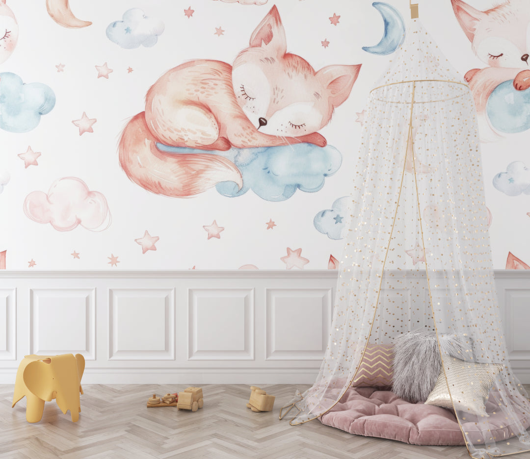 Star and Cloud Wallpaper transforming a baby's room into a peaceful haven