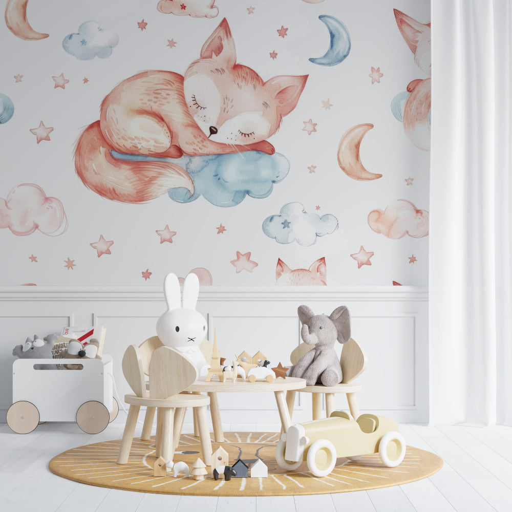 Fox and Stars Mural creating magic in a toddler's bedroom space