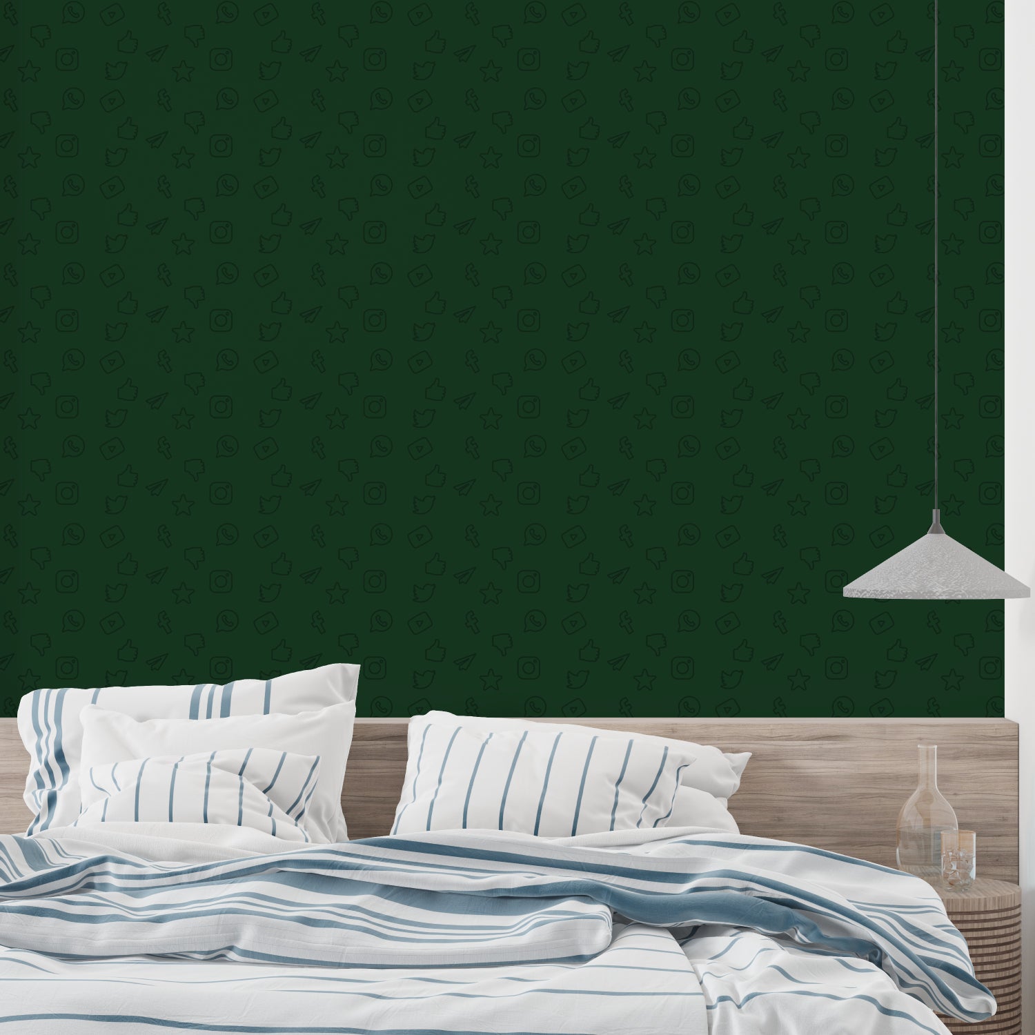 Social media pattern wallpaper featured in a modern zoom call background setup