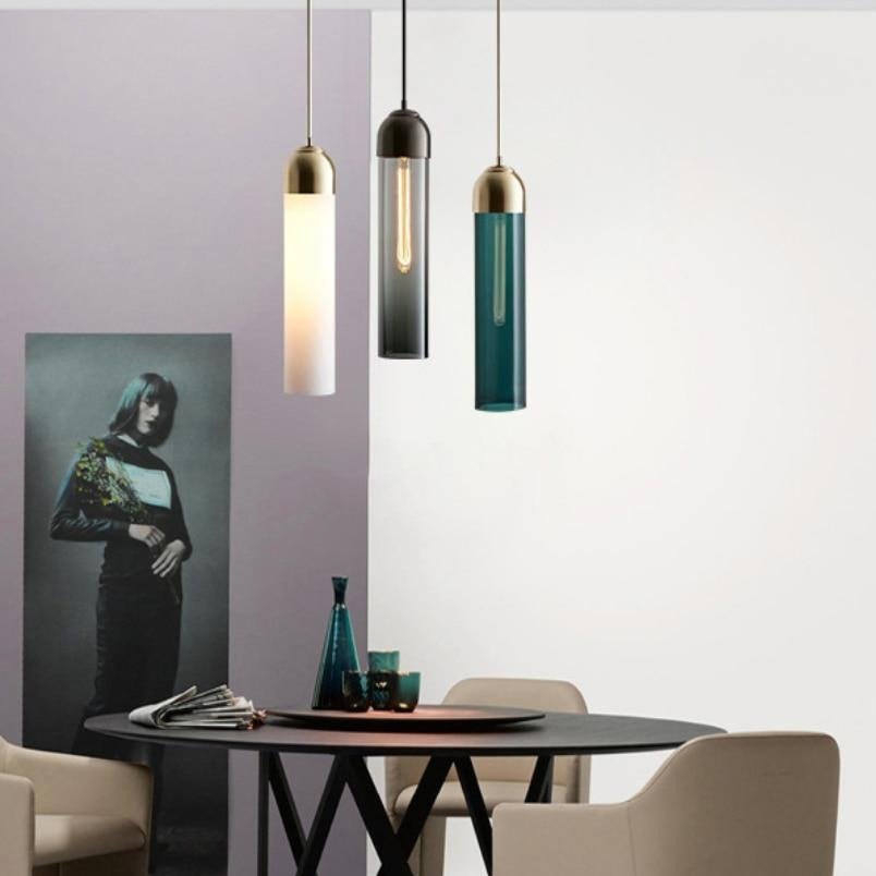 Modern Glass Pendant Light Cylindrical Tube Design - Detailed view