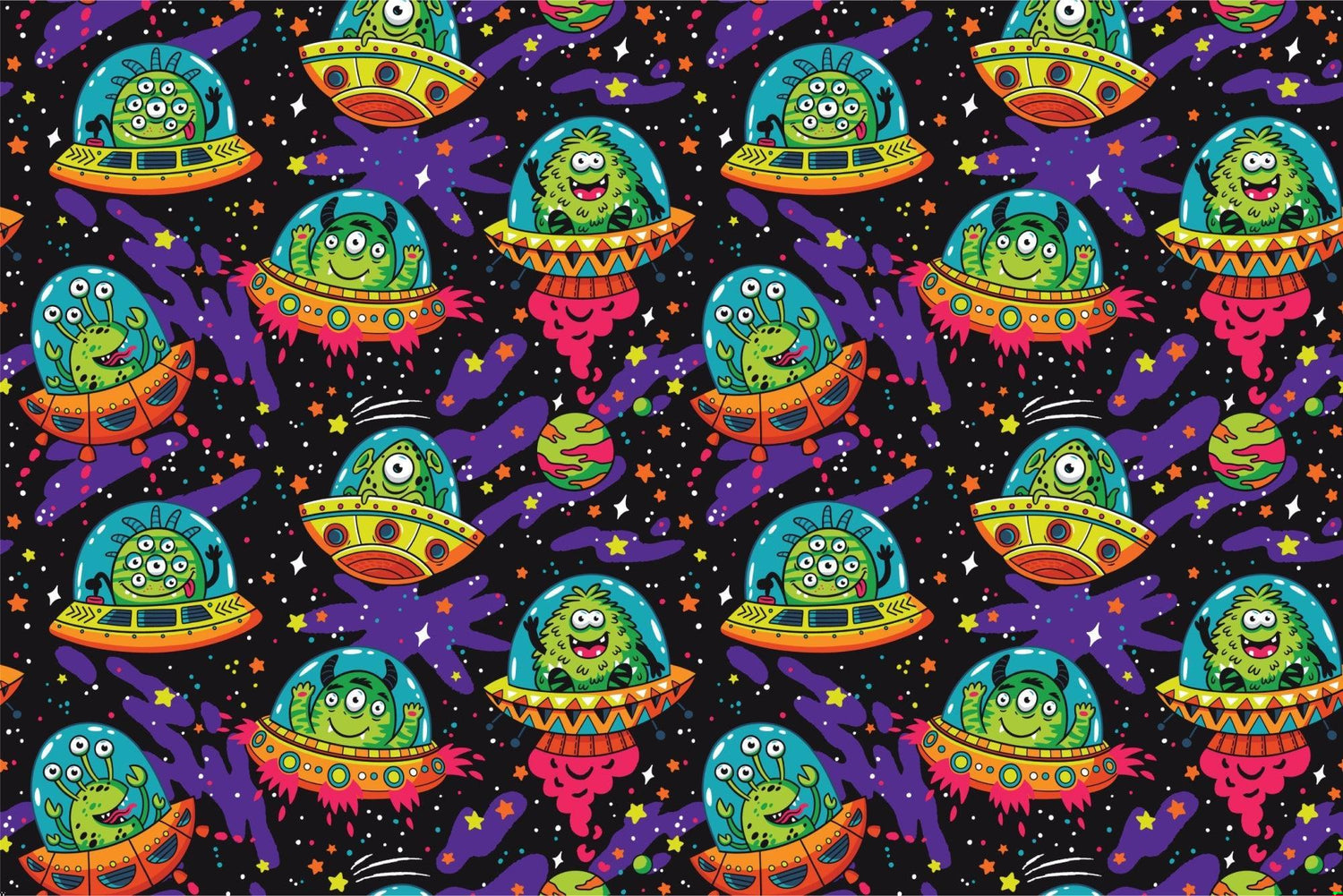 Space aliens wallpaper design file showing detailed UFO pattern and galaxy background