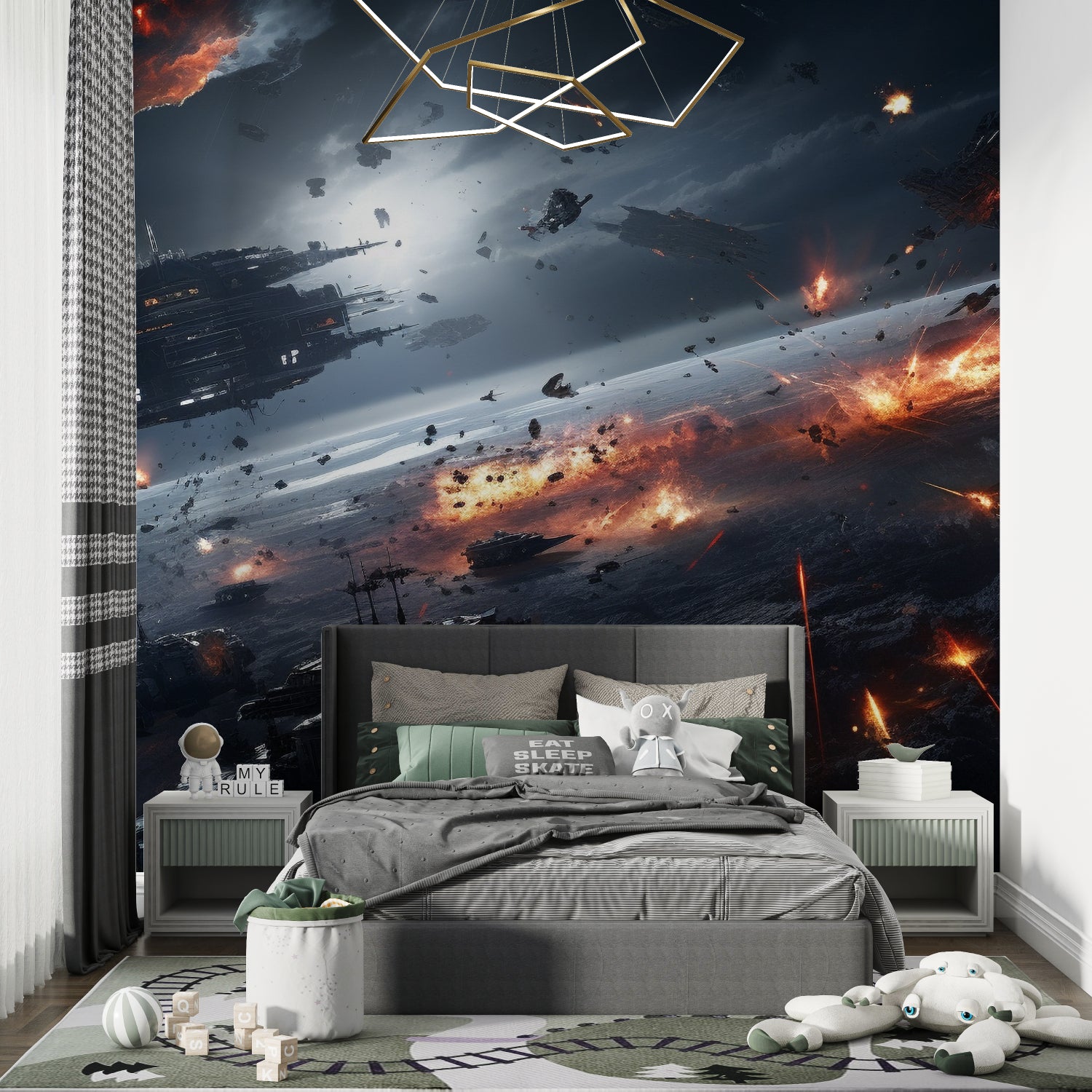 Galaxy battle mural making an impact in a contemporary living space