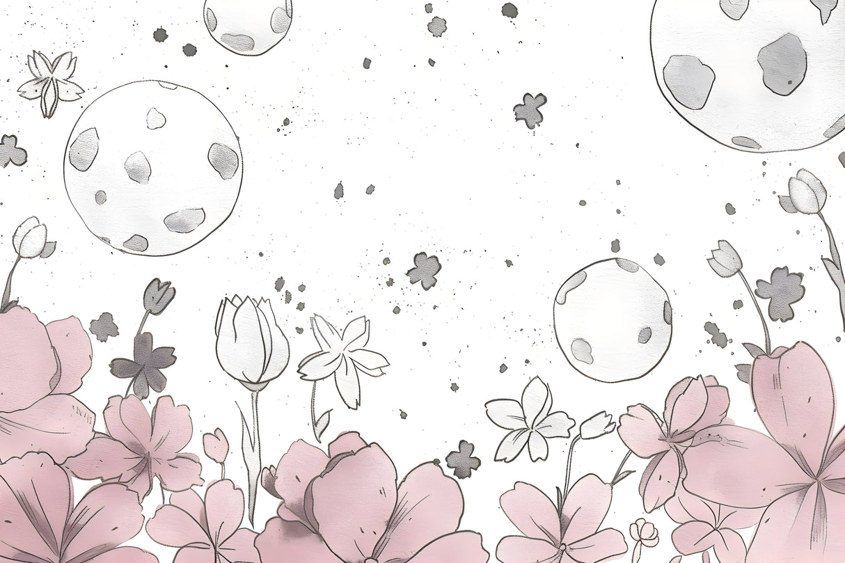 Design file showing delicate moon and blossom pattern on white background