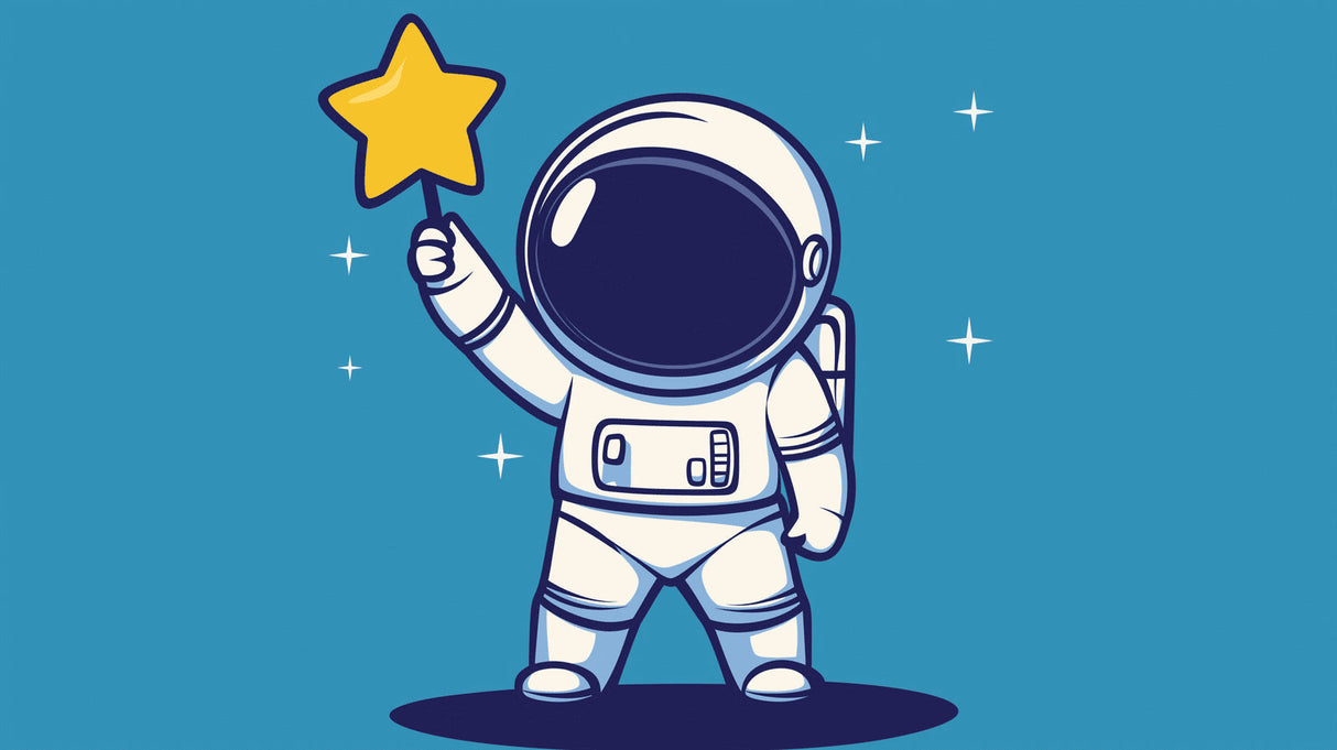 Space wallpaper design file showing cartoon astronaut with golden star pattern on turquoise background