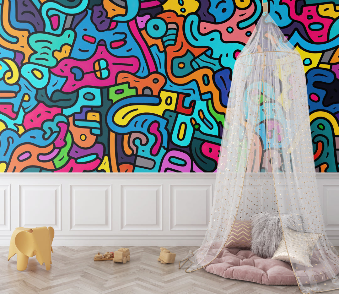 Planet wall mural bringing cosmic vibes to a teen study space