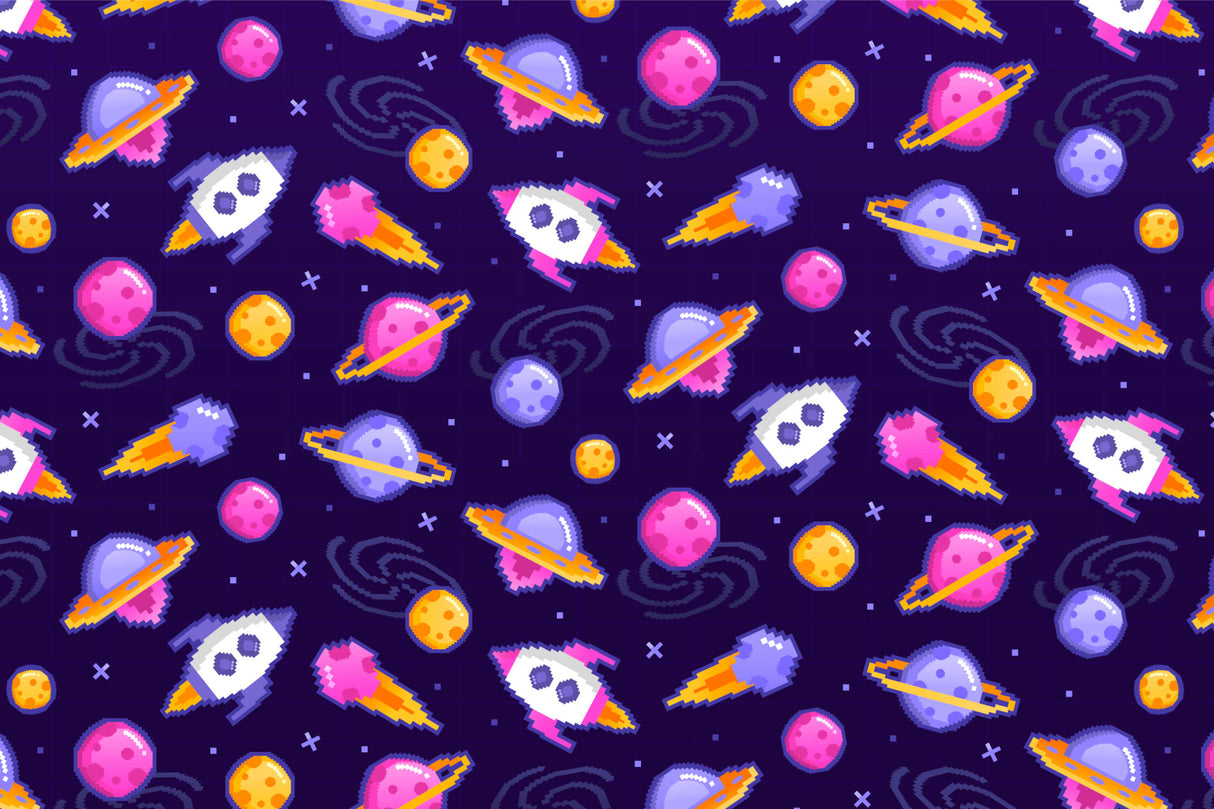 Space wallpaper design file showing full rocket and planet pattern on purple background