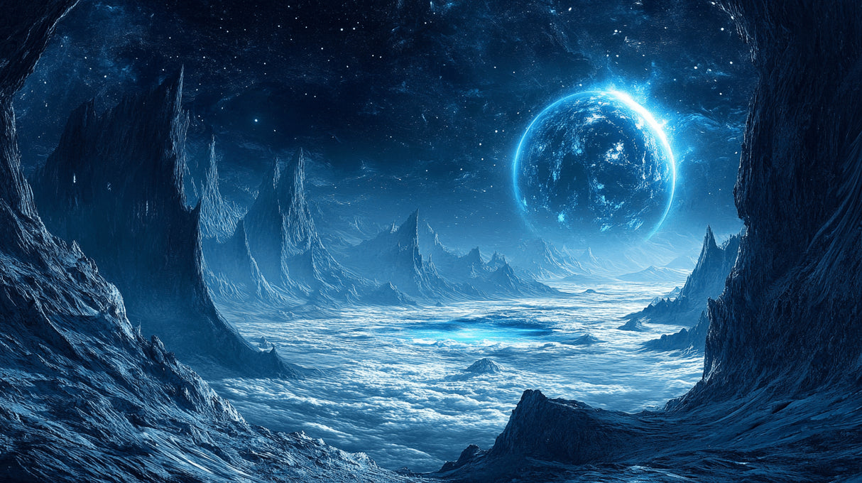 Space wallpaper design file showing detailed cosmic planet and mountain pattern