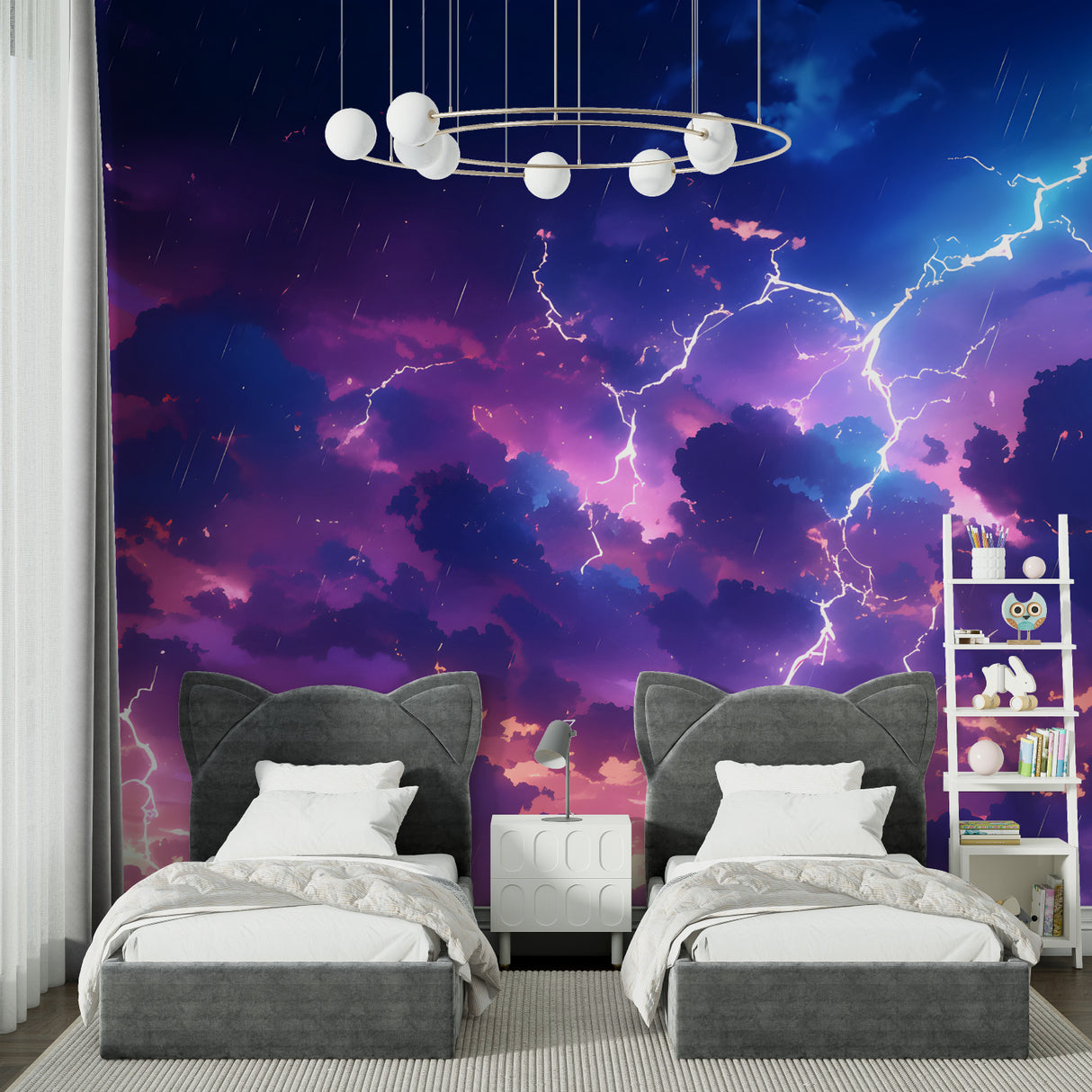 Space themed mural displayed in teen study room with floating astronaut