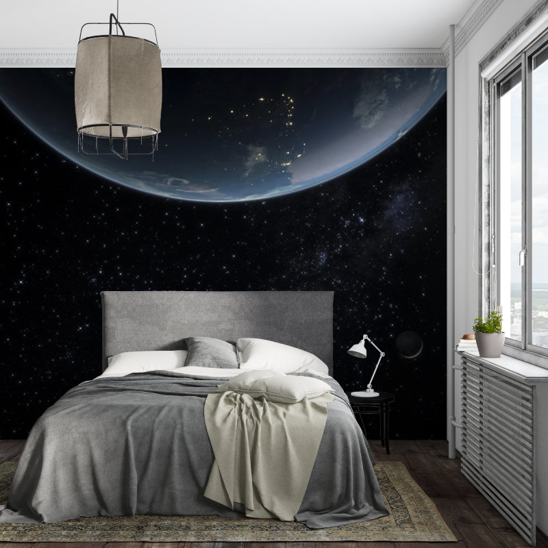 Planet Earth mural wallpaper showcased in a child's study room