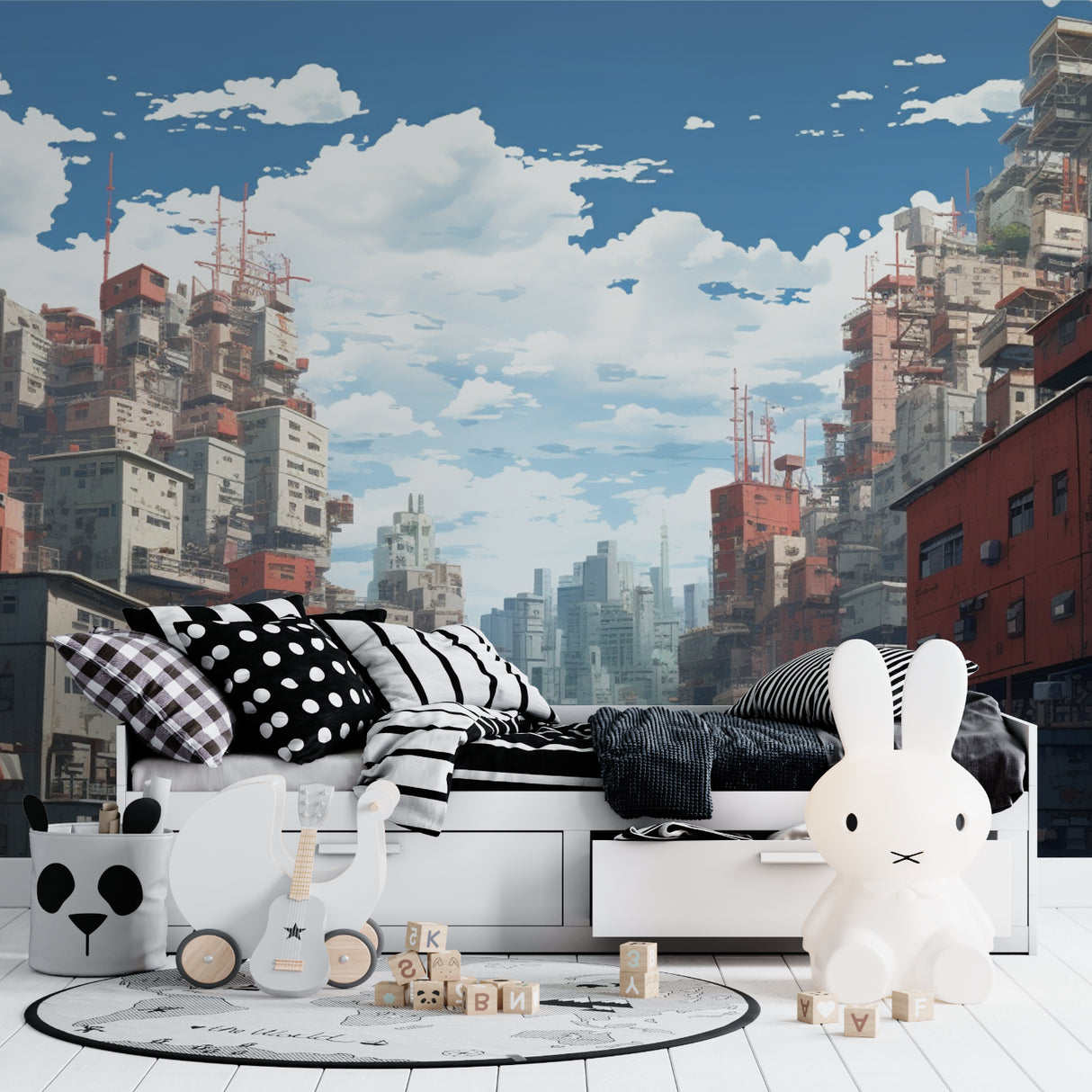 Space battle wallpaper in modern gaming room showing dramatic spacecraft scene