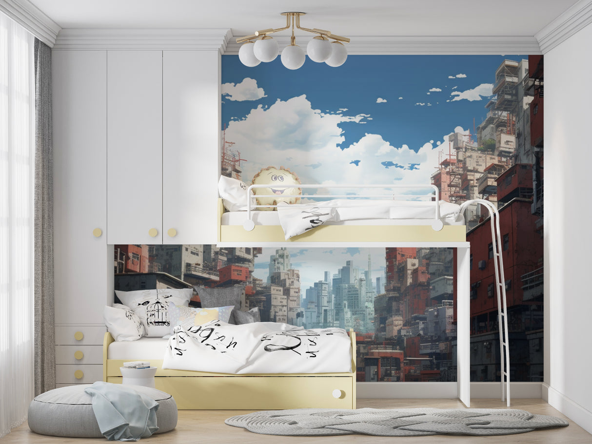 Futuristic spacecraft wallpaper creating epic atmosphere in teen bedroom