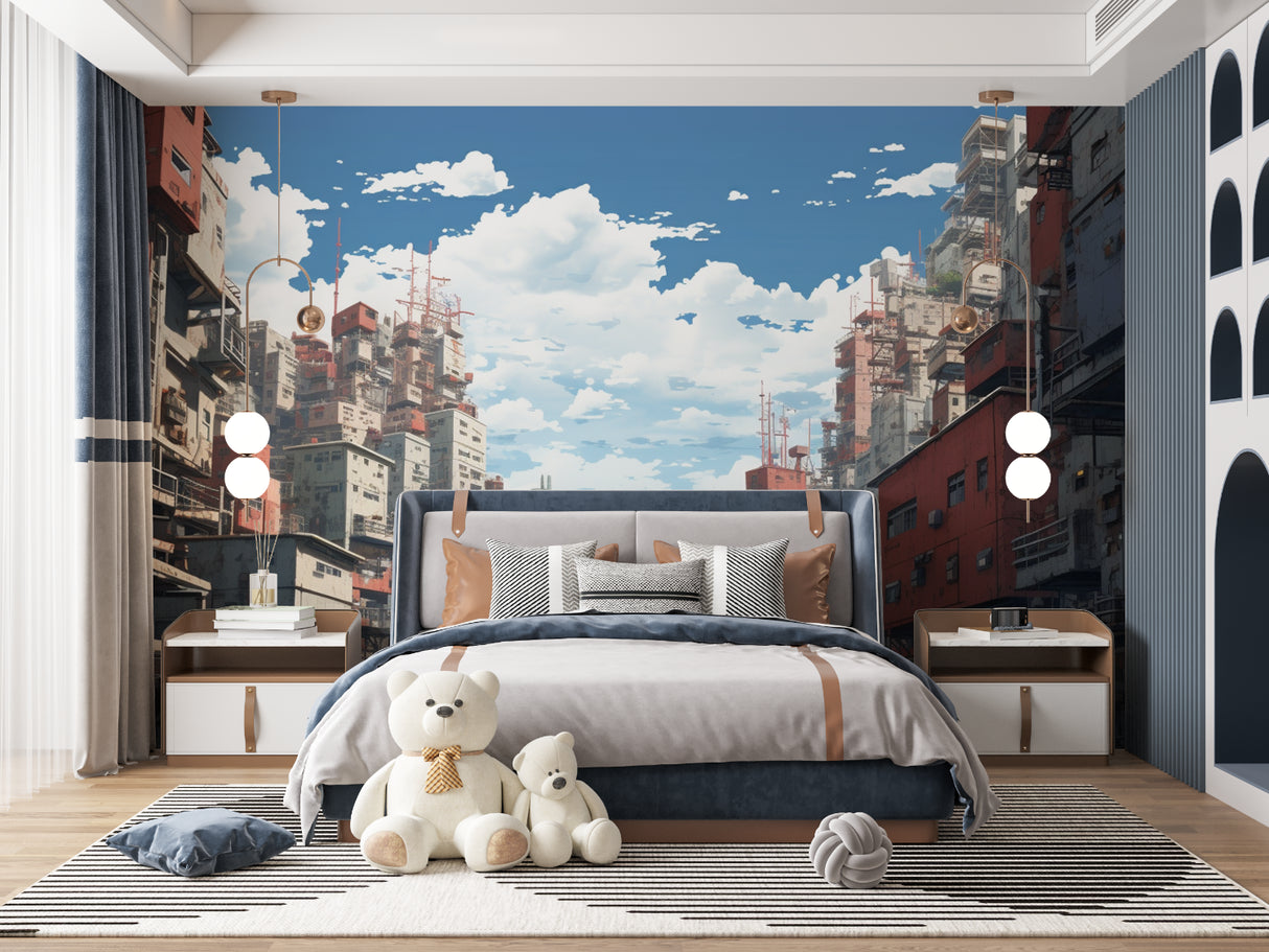 Space theme wall mural transforming home office with battle scene