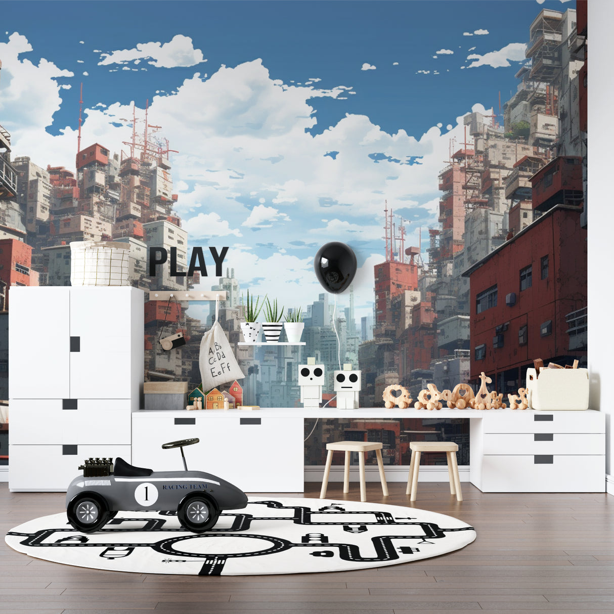 Spacecraft battle scene enhancing modern living room wall