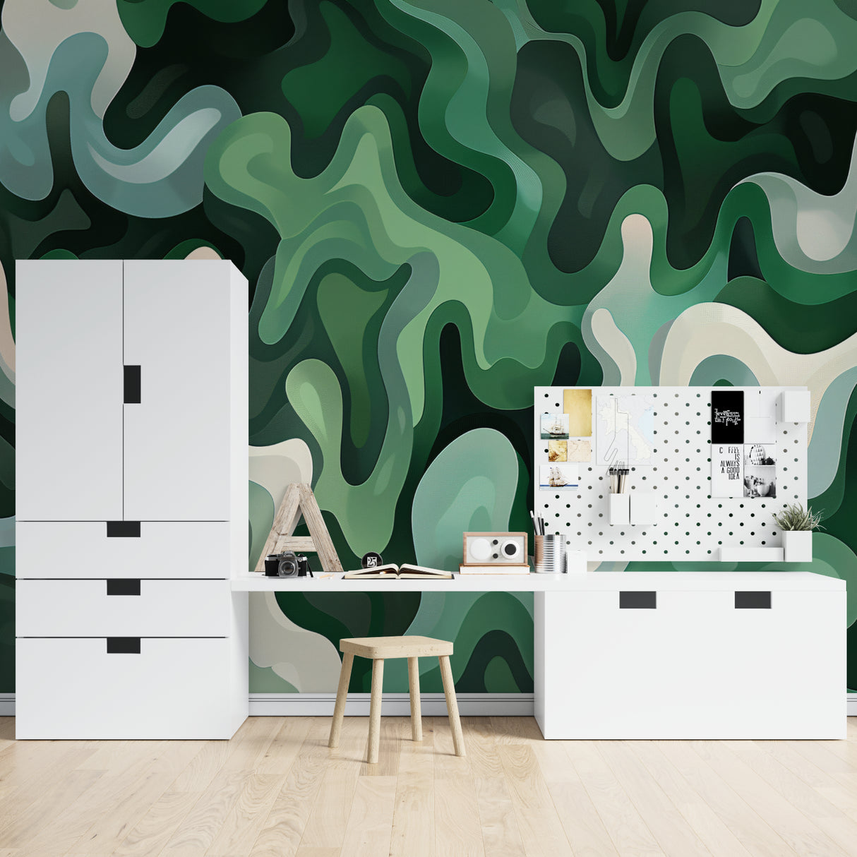 Sci-fi whale mural displayed in teen bedroom with gaming setup