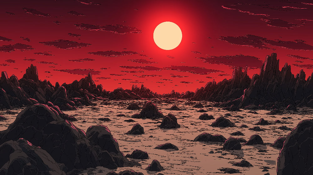 Mars landscape design file showing detailed Martian terrain and red sun pattern