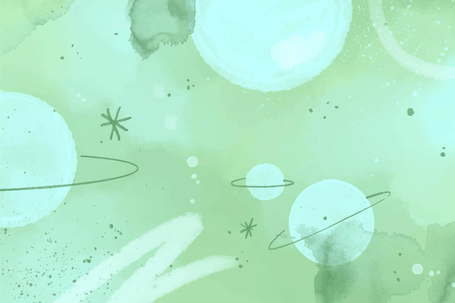 Space wallpaper design file showing detailed mint green galaxy pattern with floating planets and stars