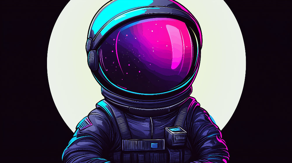 Neon astronaut galaxy wallpaper design file showing vibrant cosmic details and starlit background