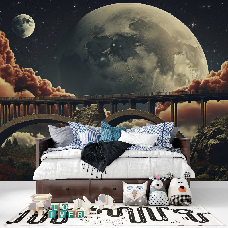 Desert space mural in home office showing bridge and night sky