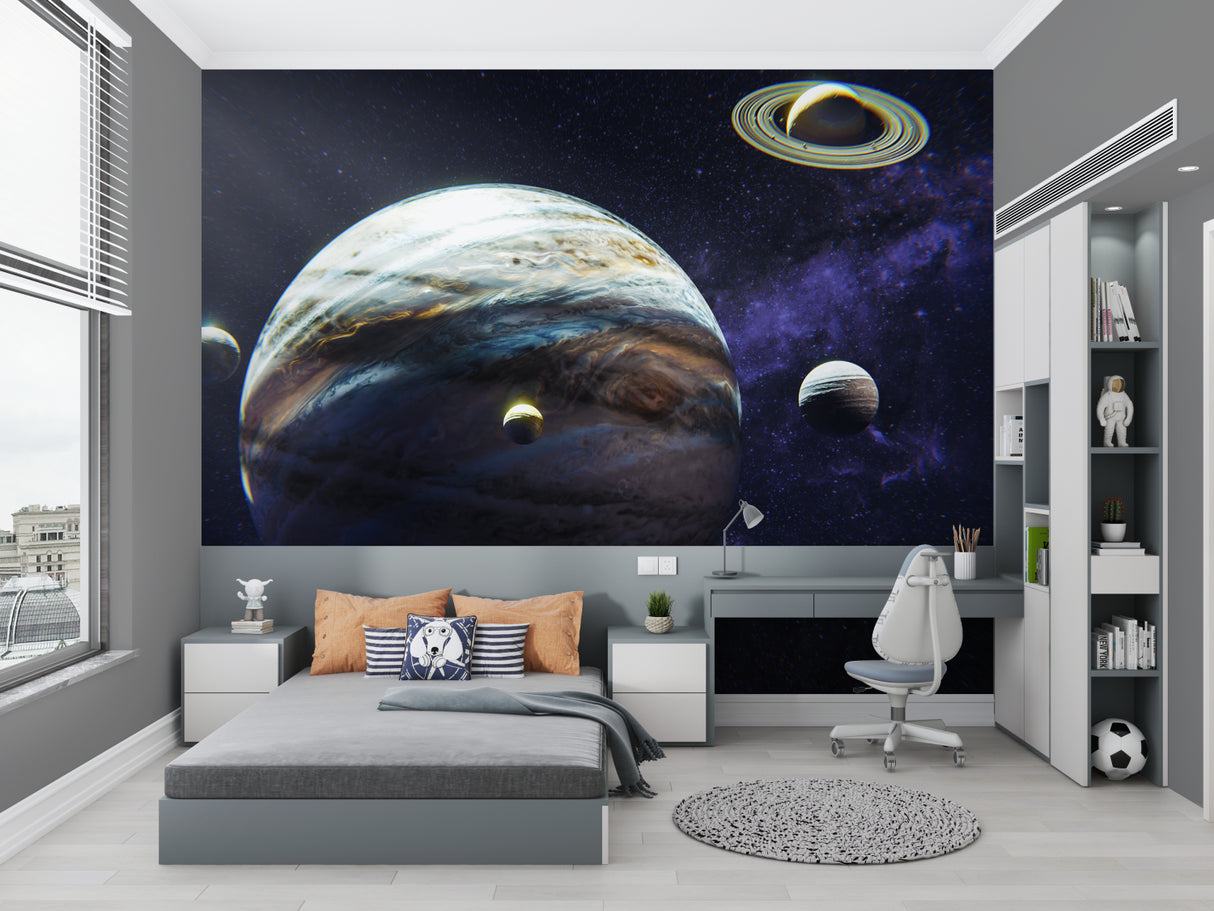 Jupiter wall mural installation in modern study space