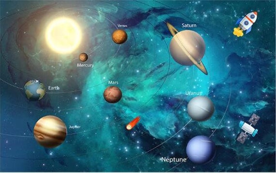 Solar system planets design file showing detailed planet illustrations and deep space background