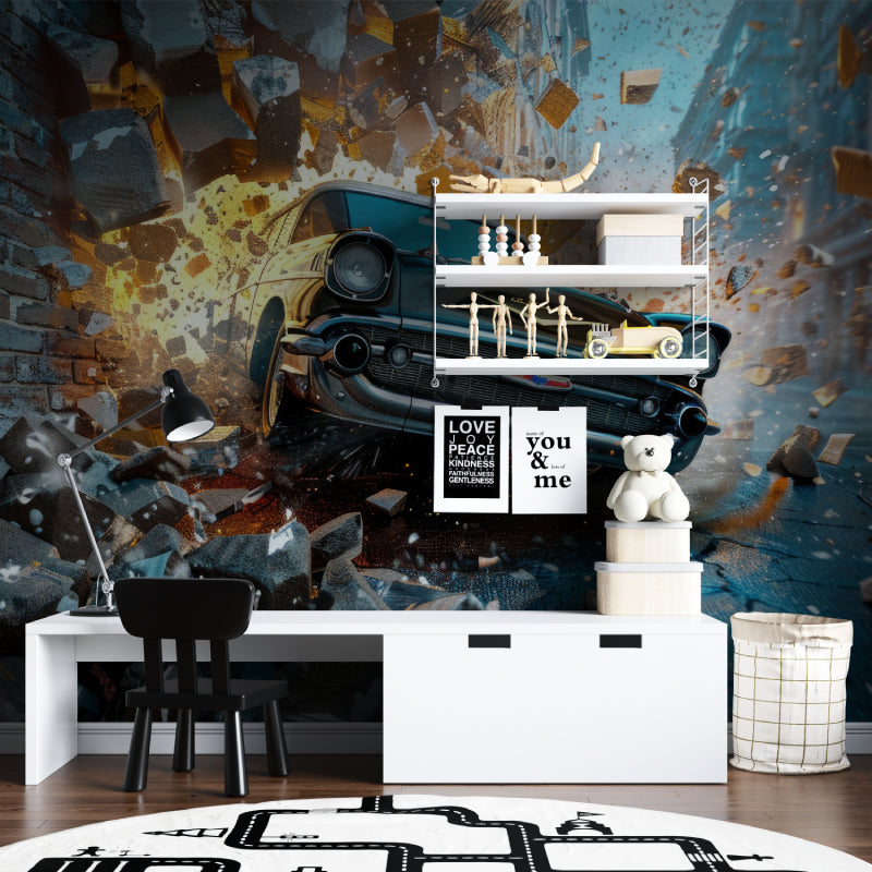 Car mural wallpaper in office space showing dramatic wall effect