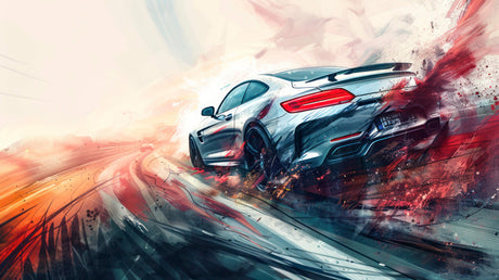 High-resolution design file of sports car mural pattern with grey and red color scheme