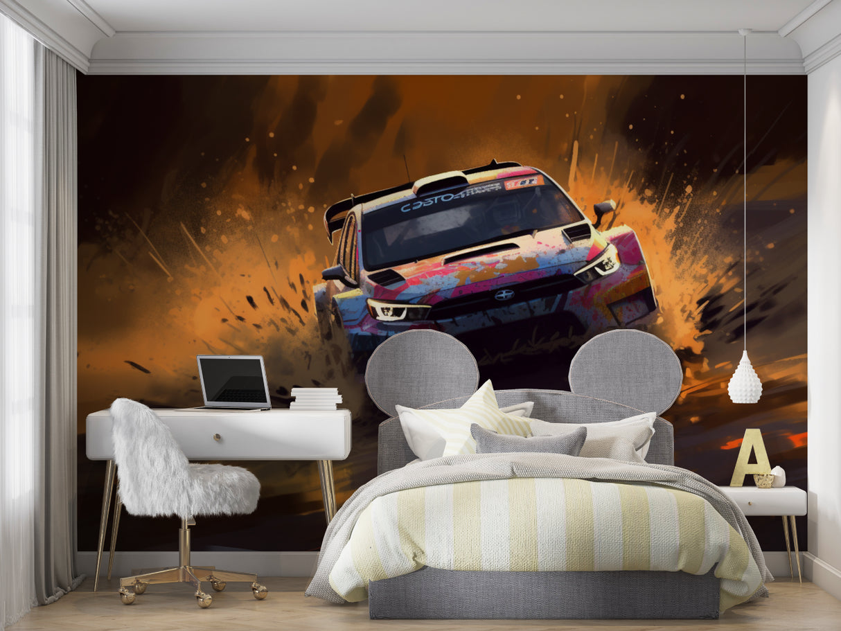 Sports car wallpaper bringing energy to man cave entertainment space