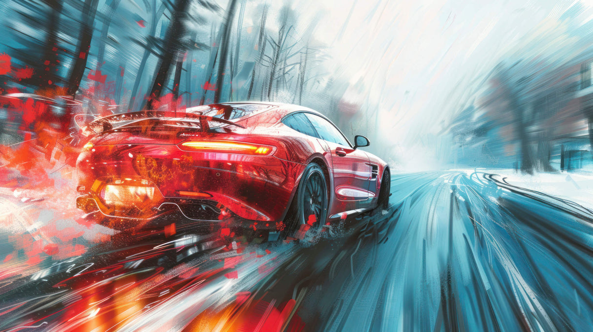 Sports car wallpaper design file showing detailed red racing car against dramatic blue background