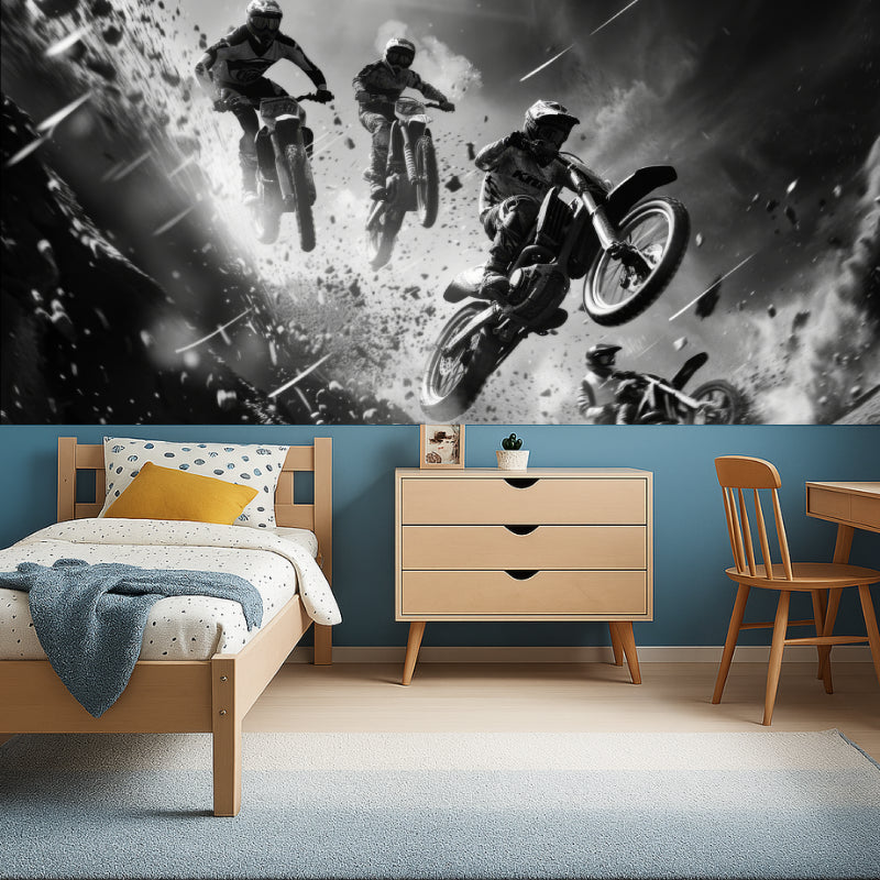 Sports wall mural displayed in a modern home office with minimal decor