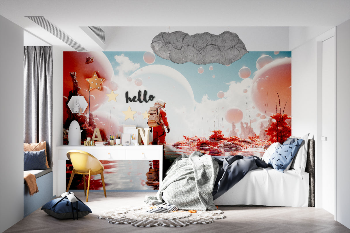 Black and white sports mural showcased in a stylish game room with dramatic lighting