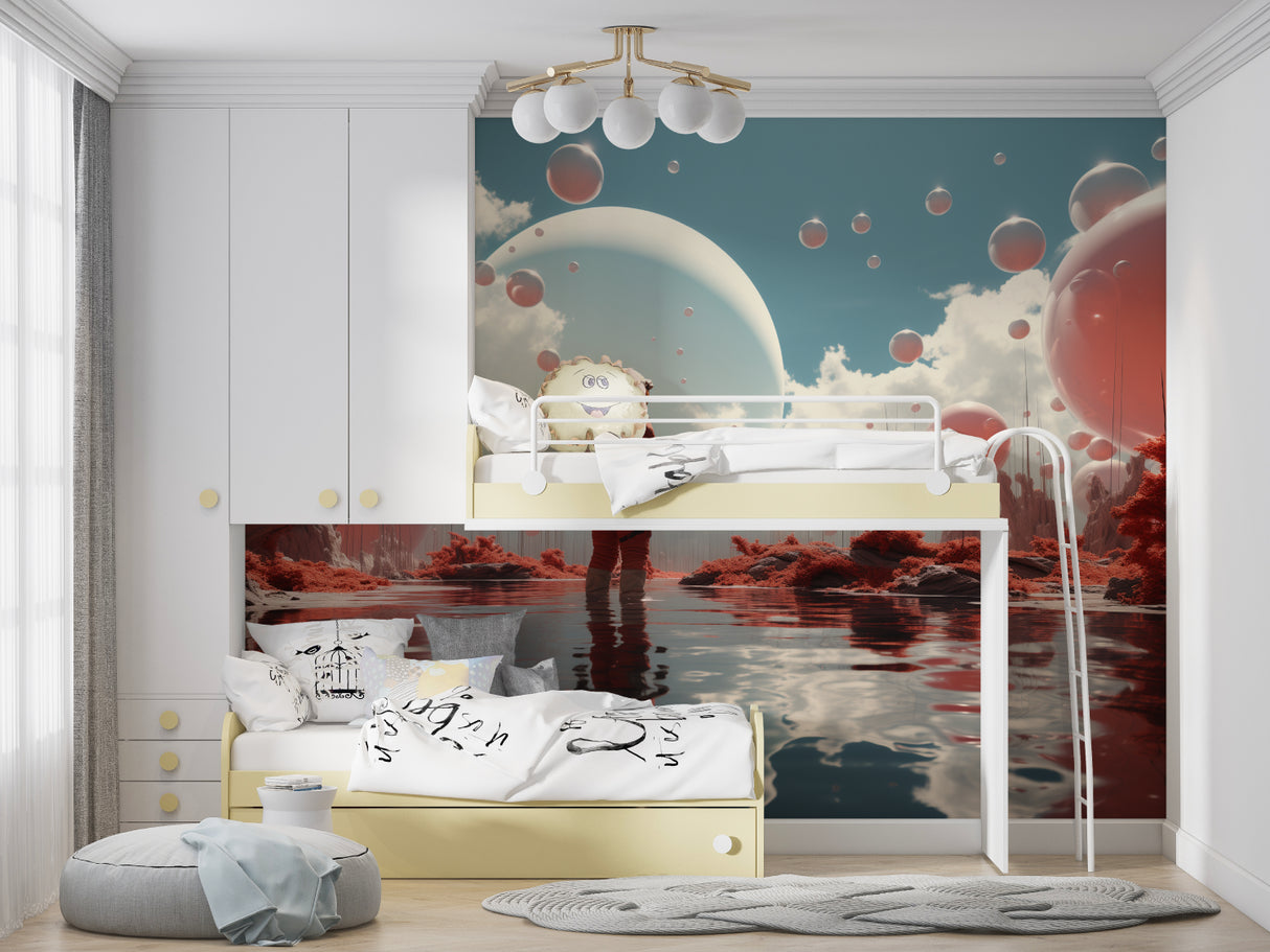 Motorcycle wall mural creating impact in a contemporary living room setting