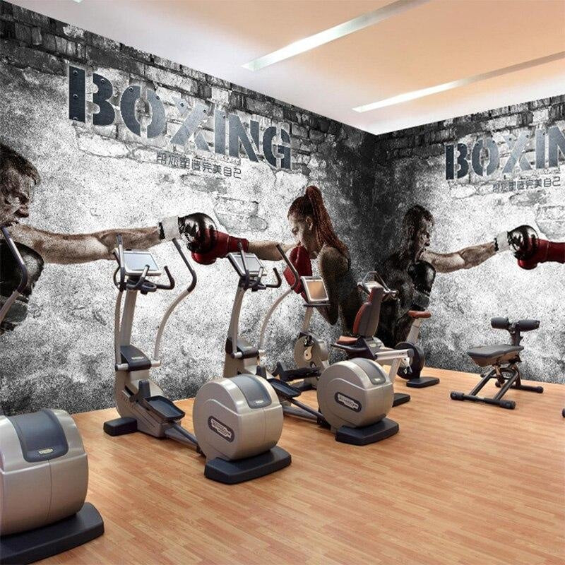 Dynamic boxing wallpaper in martial arts academy changing room