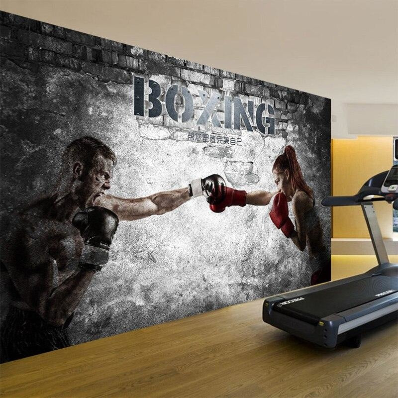 Sports mural bringing energy to commercial gym entrance area