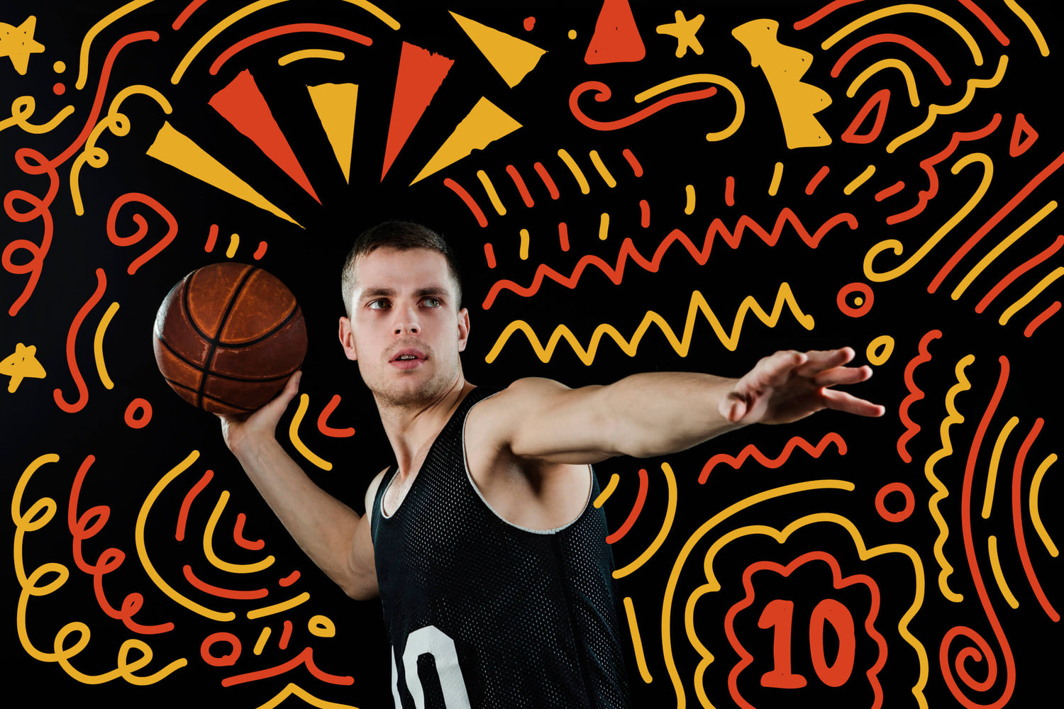 Basketball wallpaper design file showing dynamic yellow and orange graphics on black background