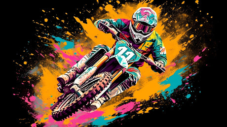 Design file of motocross graffiti art wallpaper showing vibrant colors and street art details