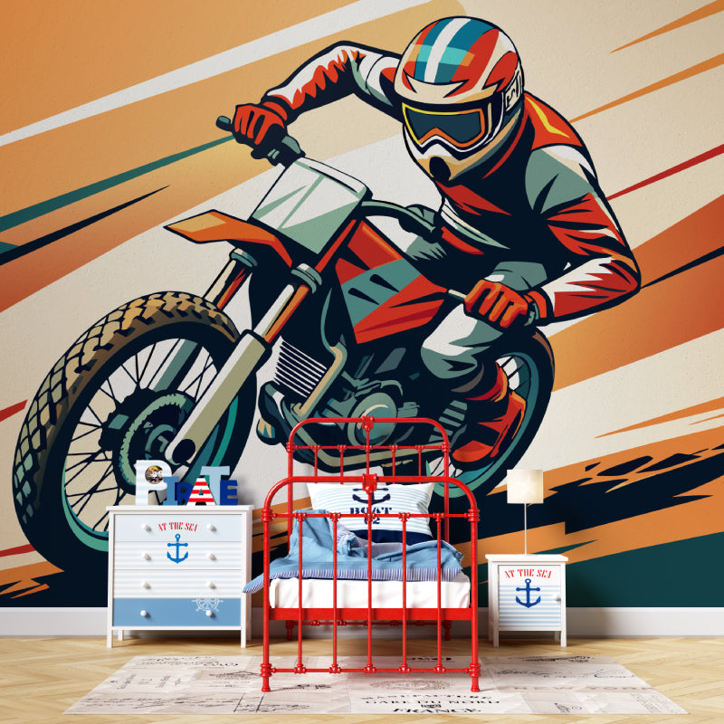 Sports wall mural showcasing motocross action in a contemporary home office