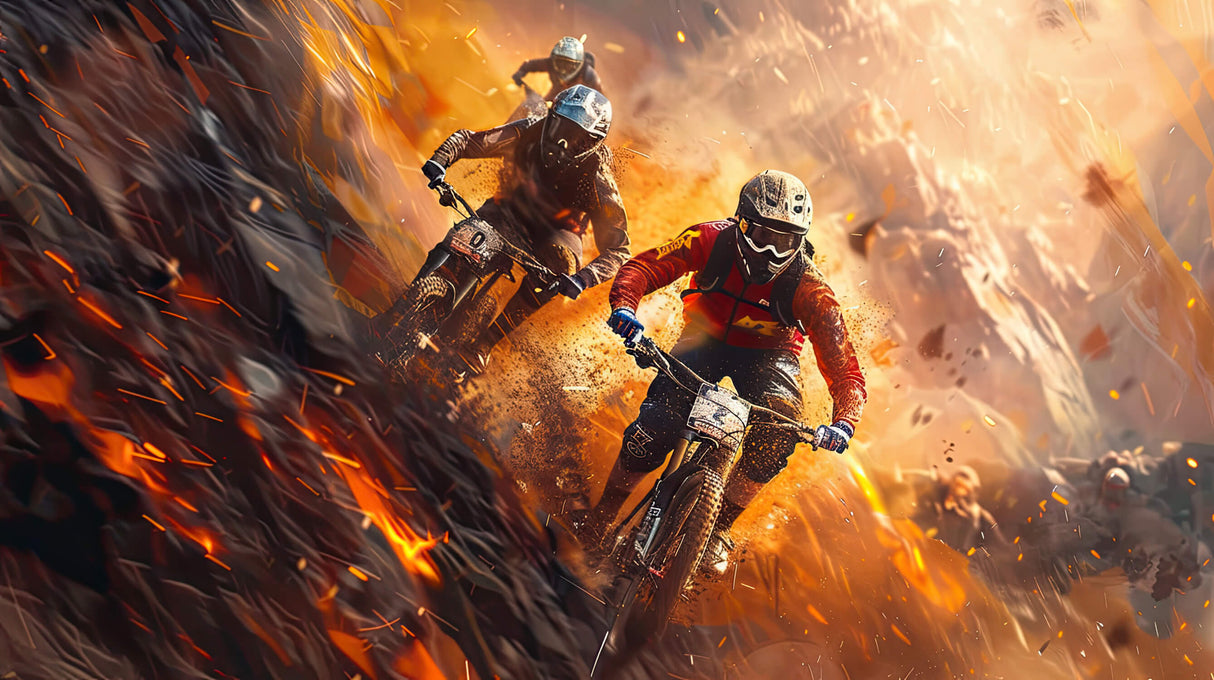 Motocross racing design file showing detailed pattern with dynamic riders and dramatic color effects