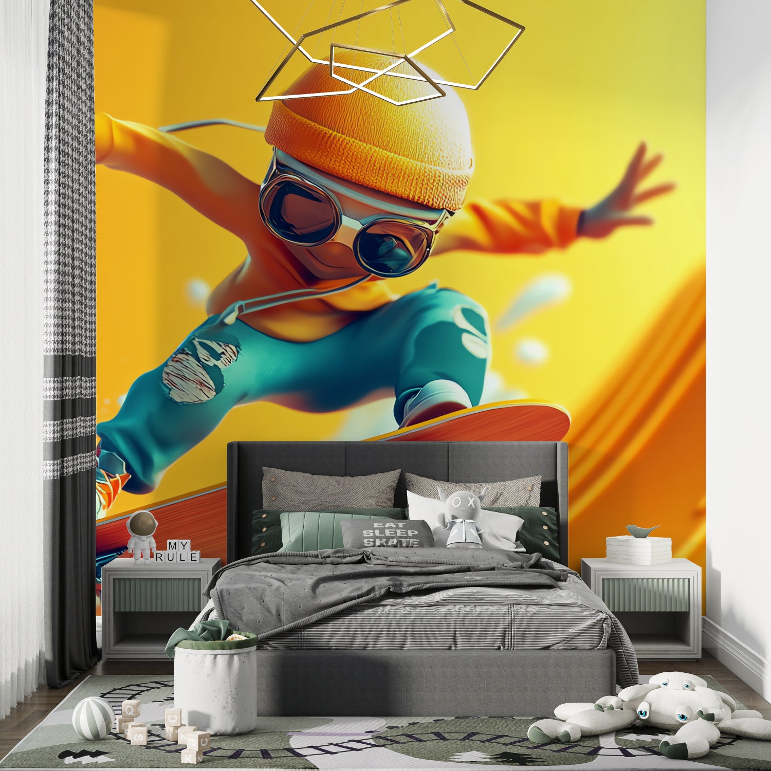 Street style wallpaper bringing urban flair to a contemporary home office