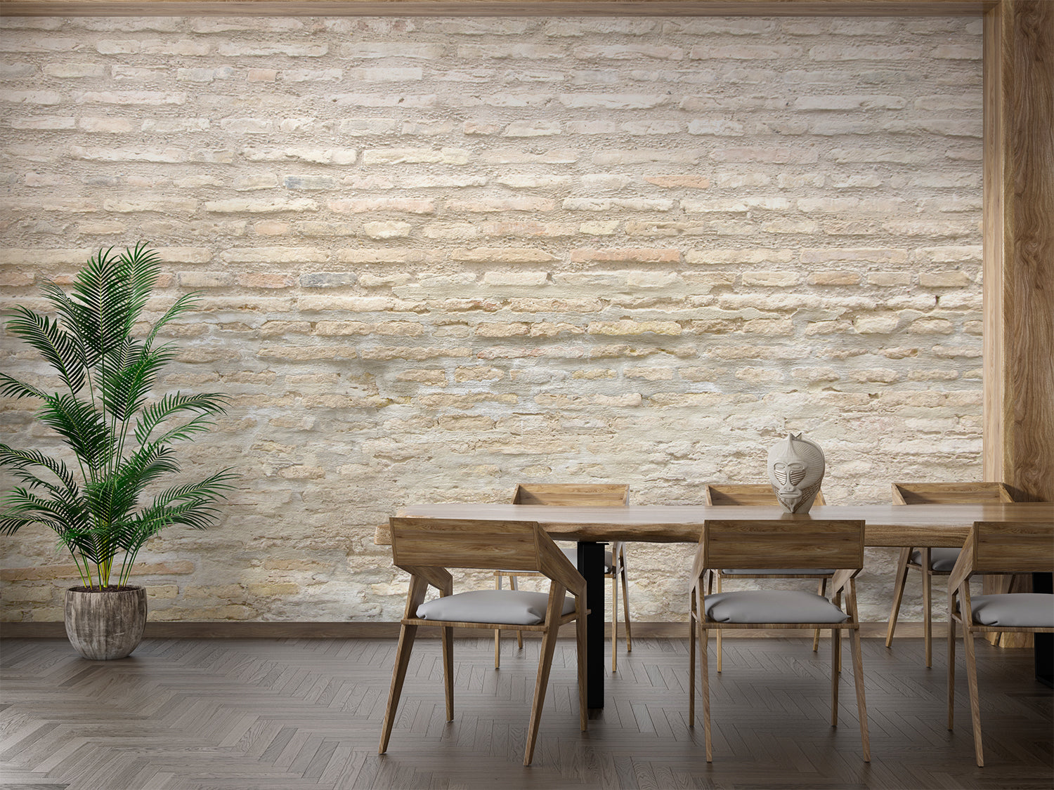 Textured brick wallpaper adding character to home office space